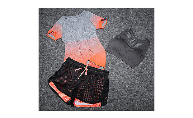 New Women Yoga Sport Suit Bra Set 3 Piece Female Short-sleeved Summer Sportswear Running Fitness Training Clothing